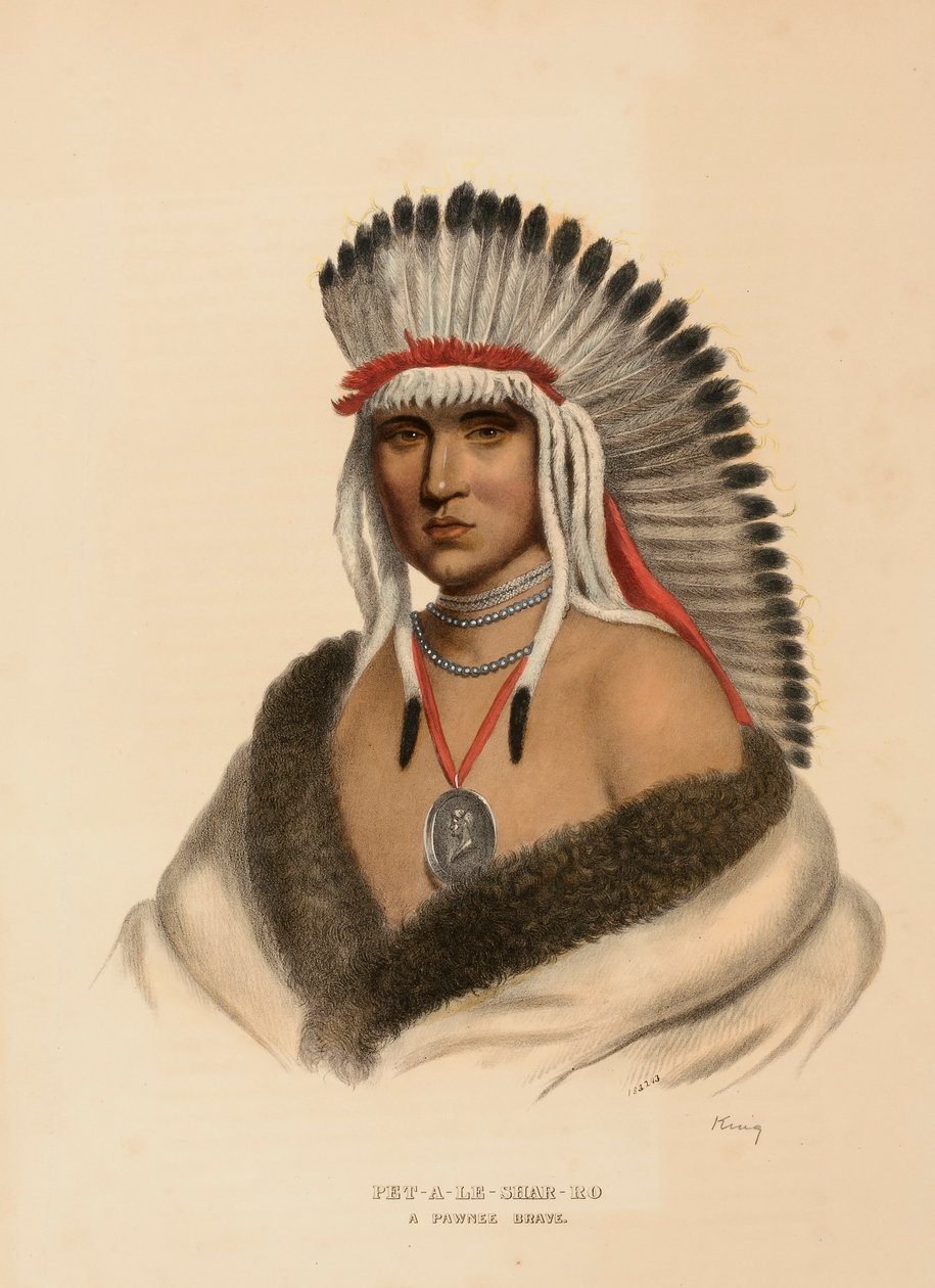 PET-A-LE-SHAR-RO. A PAWNEE BRAVE., z Historii plemion indiańskich Ameryki Północnej autorstwa Charles Bird King