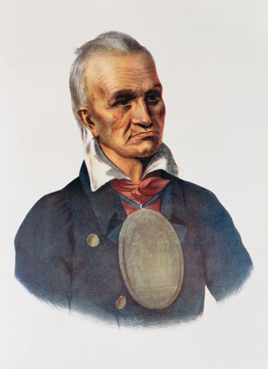 Red Jacket, Seneca War Chief, 1828, ilustracja z „The Indian Tribes of North America, Vol.1”, Thomasa L. McKenneya i Jamesa Halla, wyd. przez Johna Granta autorstwa Charles Bird King