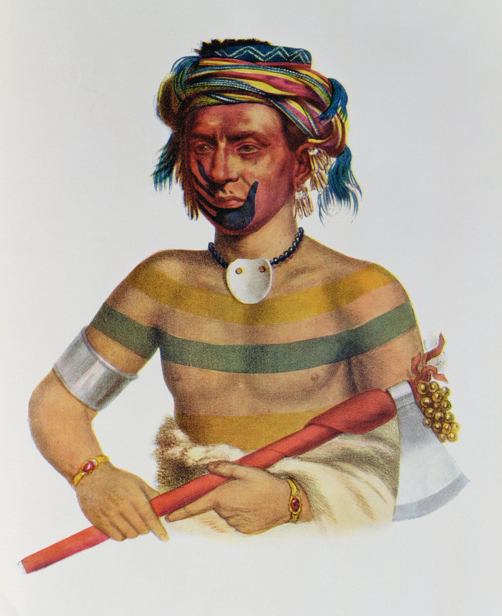 Shau-Hau-Napo-Tinia, wódz stanu Iowa, 1837, ilustracja z „Indiańskich plemion Ameryki Północnej, tom 1”, Thomasa L. McKenneya i Jamesa Halla, wyd. przez Johna Granta autorstwa Charles Bird King