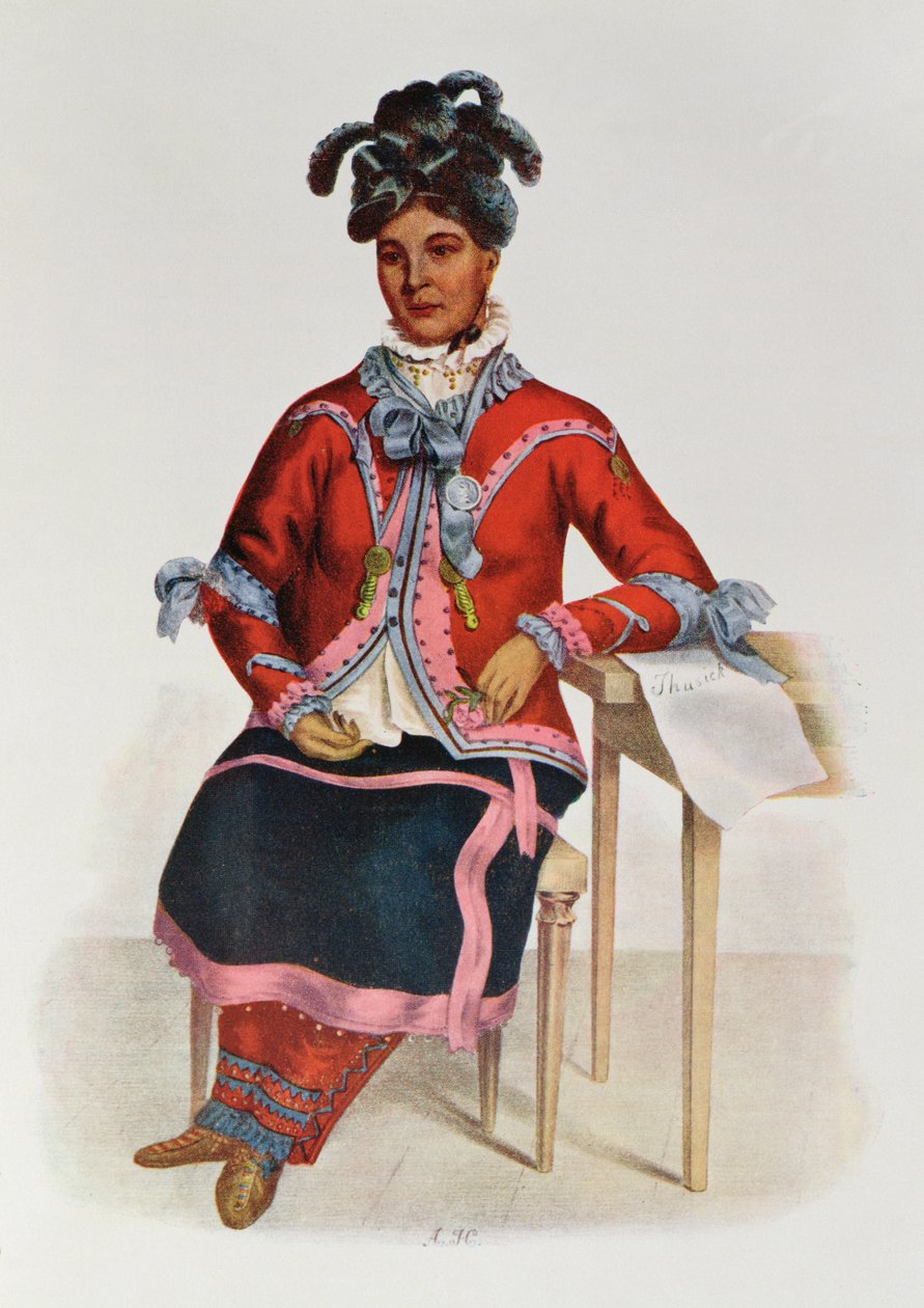 Tshusik, Chippeway Woman, 1827, ilustracja z „Indiańskich plemion Ameryki Północnej, tom 1”, Thomasa L. McKenneya i Jamesa Halla, wyd. przez Johna Granta autorstwa Charles Bird King