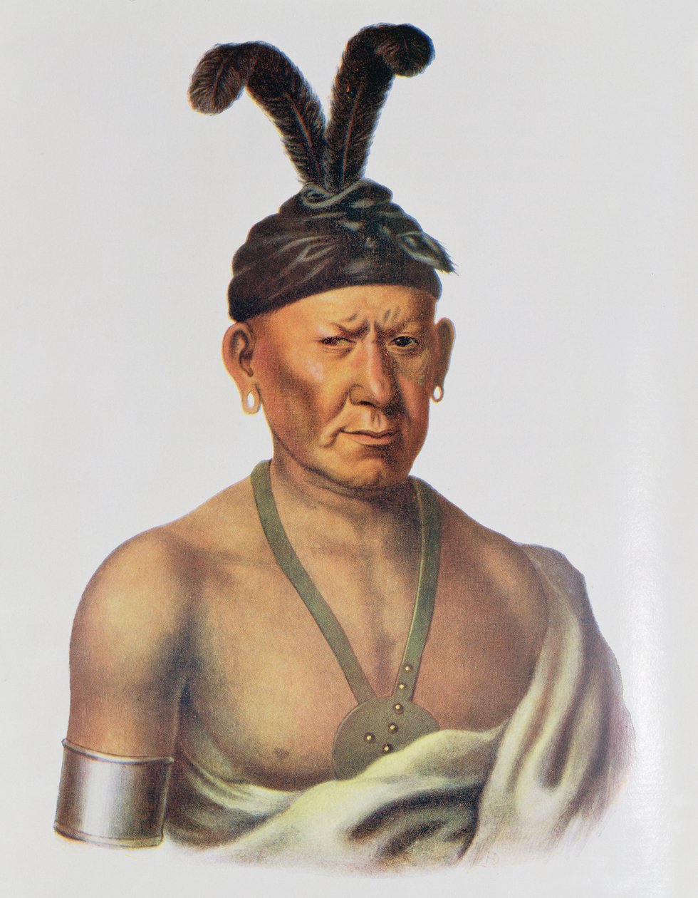 Wakechai lub „Przyczajony orzeł”, Sauk Chief, ilustracja z „The Indian Tribes of North America, Vol.2”, Thomasa L. McKenneya i Jamesa Halla, wyd. przez Johna Granta autorstwa Charles Bird King
