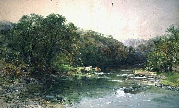 On the Dee, Północna Walia: picie bydła autorstwa Charles Branwhite