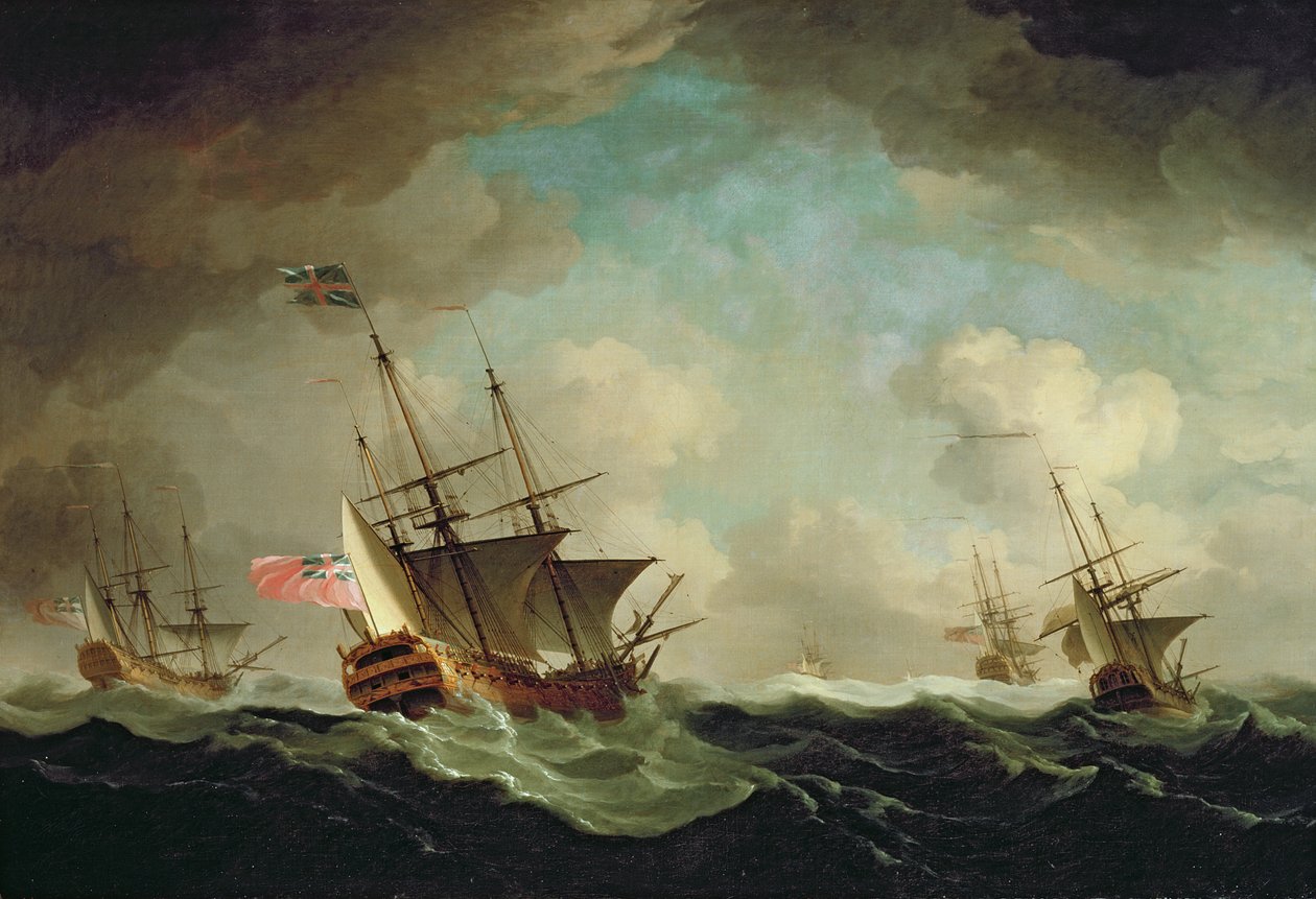 Eskadra płynąca pod wiatr, ok. 1750 (olej na płótnie) autorstwa Charles Brooking