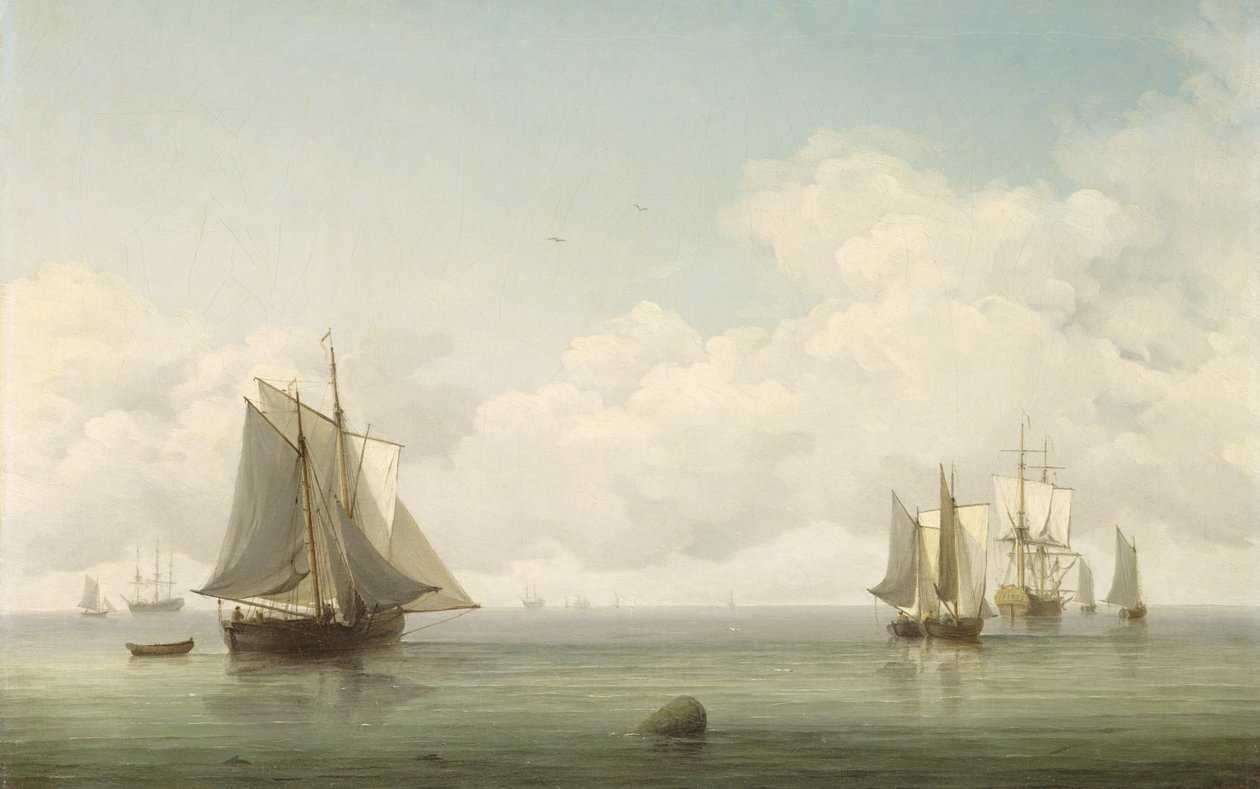 Łodzie rybackie na spokojnym morzu, ok. 1745-59 (olej na płótnie) autorstwa Charles Brooking