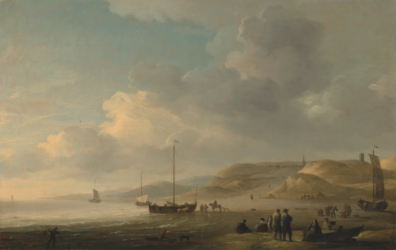 Wybrzeże w pobliżu Scheveningen z połowów Pinks na brzegu autorstwa Charles Brooking