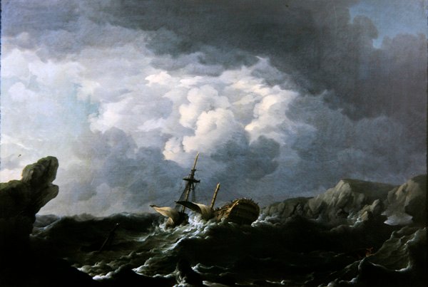 Wrak HMS Lichfield u wybrzeży Maroka, 29 listopada 1758 (olej na płótnie) autorstwa Charles Brooking