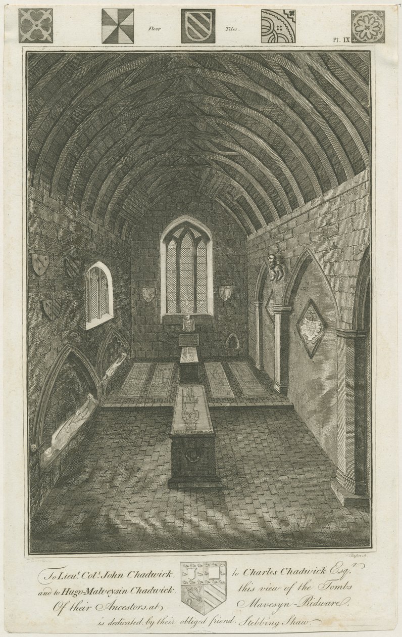 Mavesyn Ridware - Kaplica grobowa Mavesynów: rycina, bd [koniec XVIII w.] (druk) autorstwa Charles Chadwick