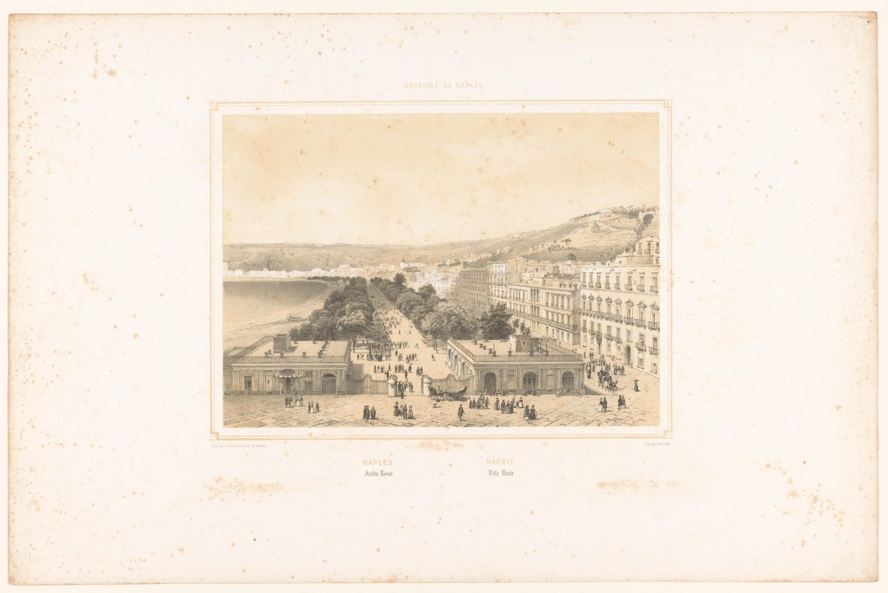 Widok na Villa Poggio Reale z aleją drzew w Neapolu Neapol. Jardin Royal / Neapol. Villa Reale (tytuł na obiekcie) Oblicza Królestwa Neapolu (tytuł serii) Royaume de Naples (tytuł serii na obiekcie) autorstwa Charles Claude Bachelier