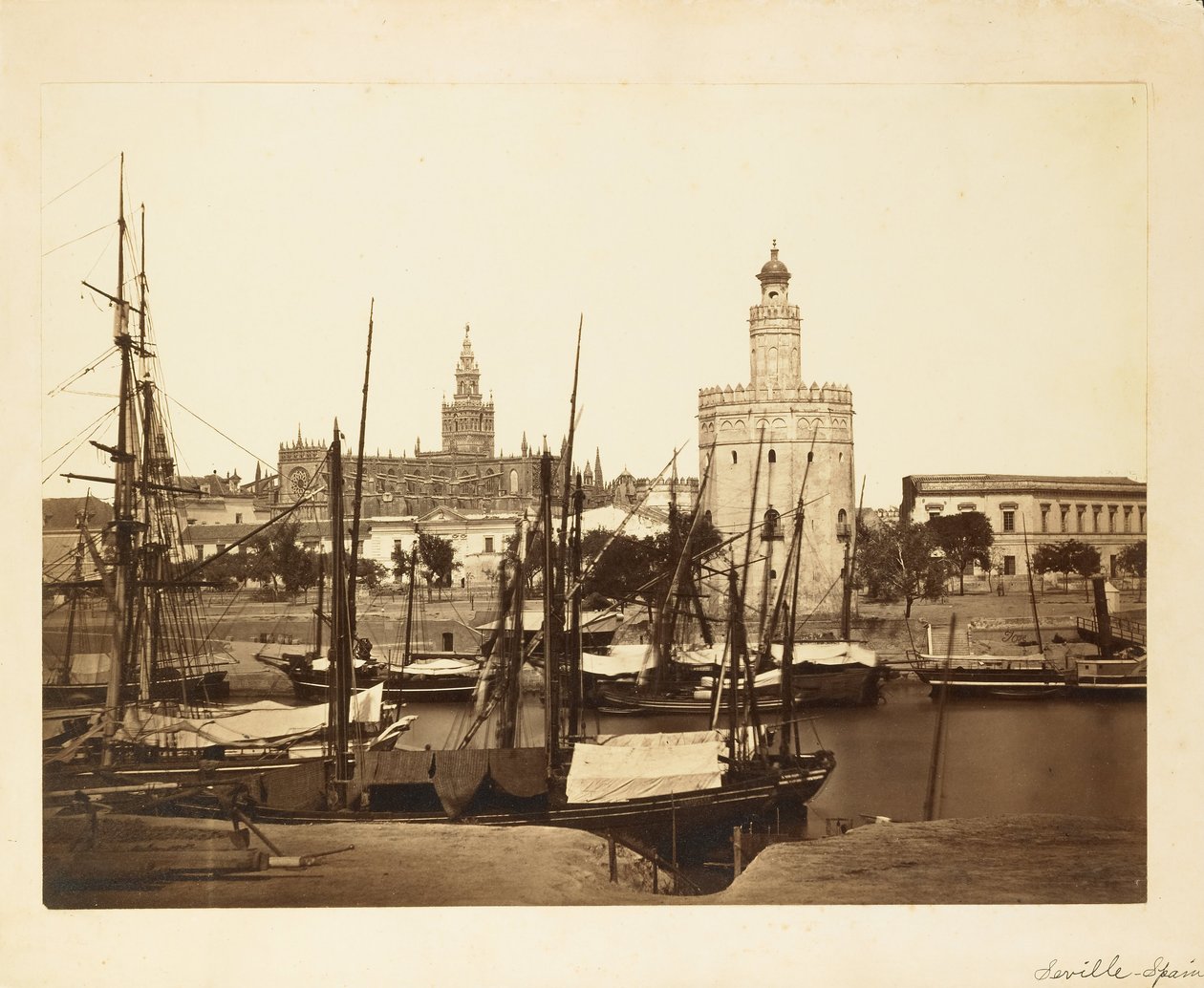 Katedra, Torre del Oro i rzeka Gwadalkiwir, Sewilla autorstwa Charles Clifford