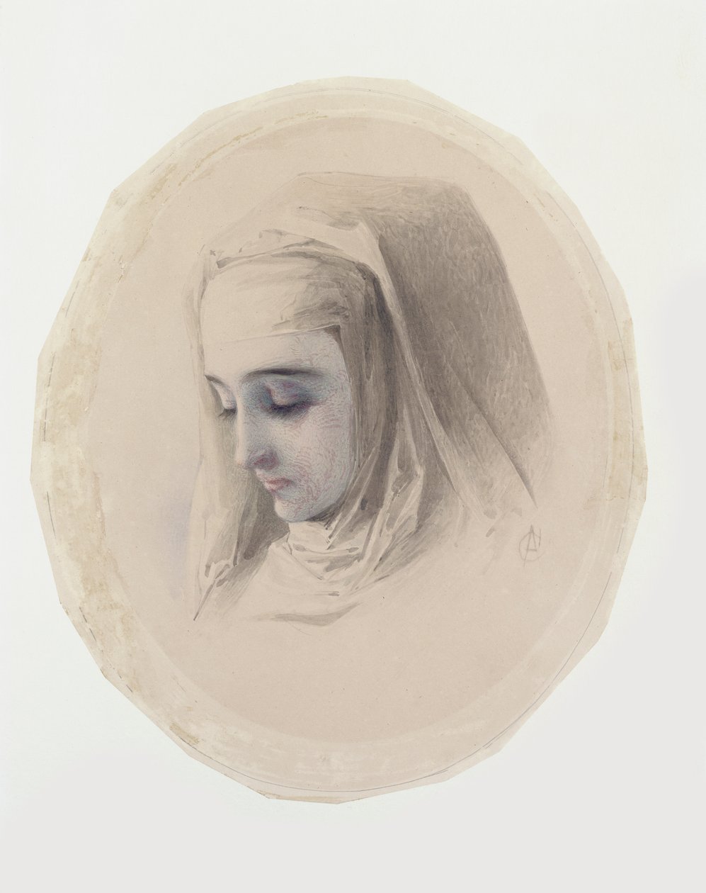 Studium głowy dla myśli klasztornych, 1851 (wc i gwasz na papierze) autorstwa Charles Collins