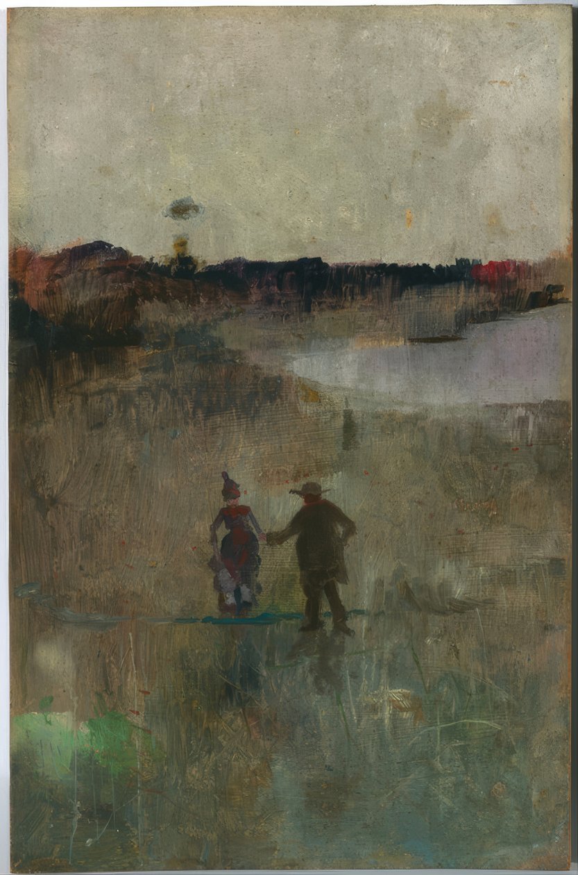 (Krajobraz z dwiema małymi postaciami, Richmond, NSW) autorstwa Charles Edward Conder