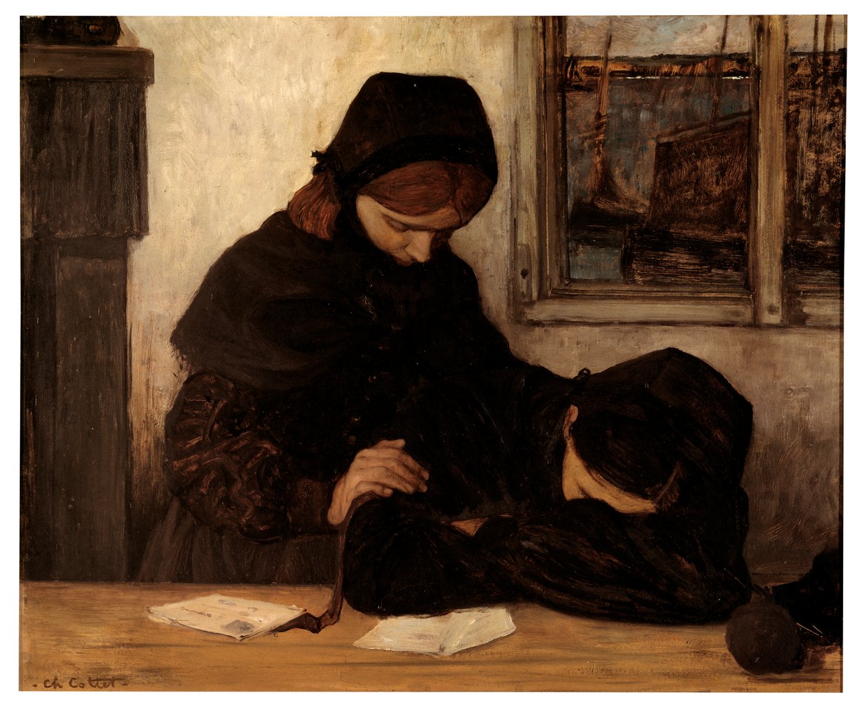 Luto em Ouessant (óleo sobre tela) polonês autorstwa Charles Cottet