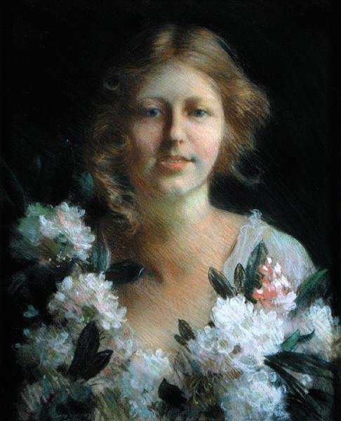 Portret damy z kwiatami autorstwa Charles Courtney Curran