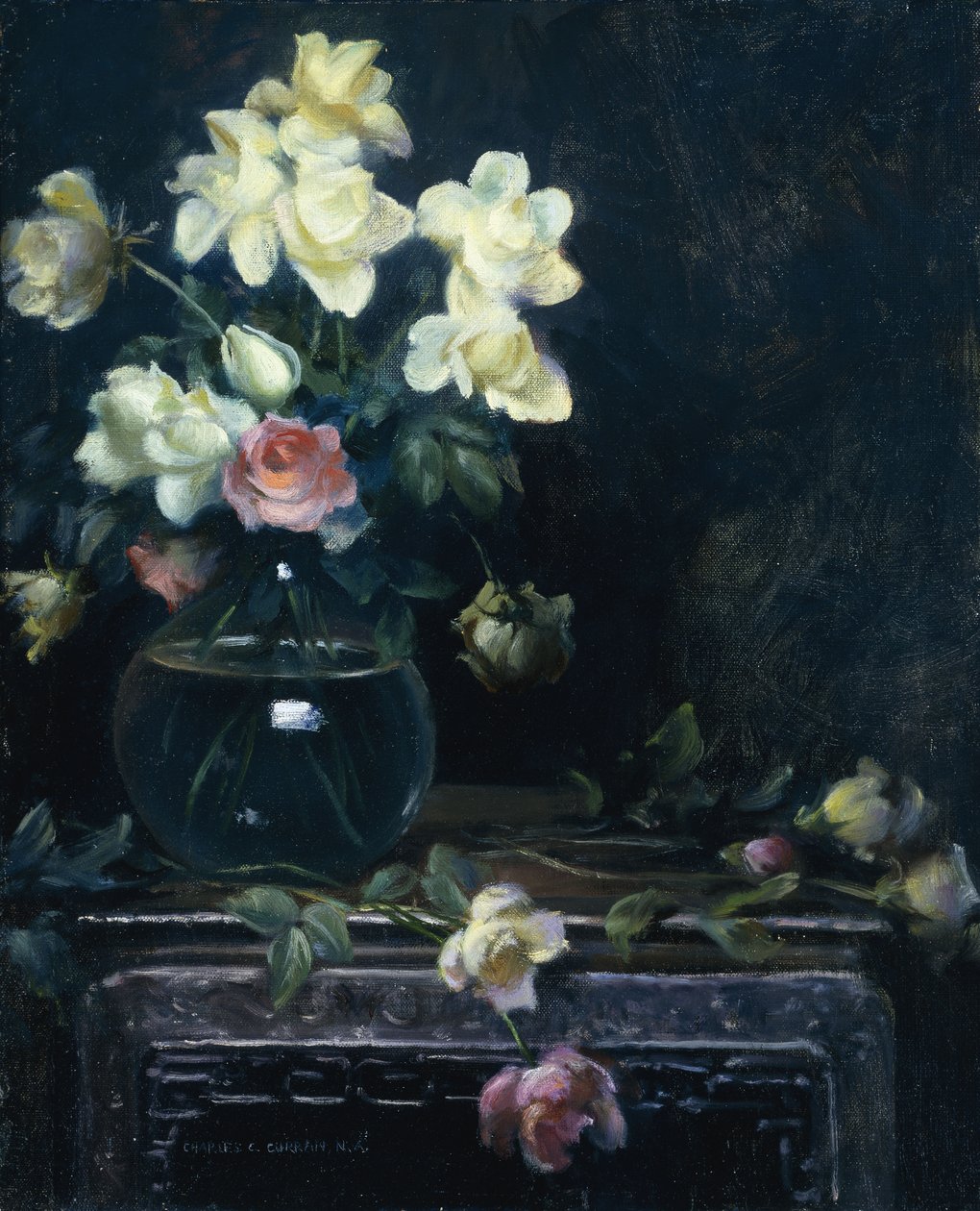 Róże w szklanym wazonie autorstwa Charles Courtney Curran