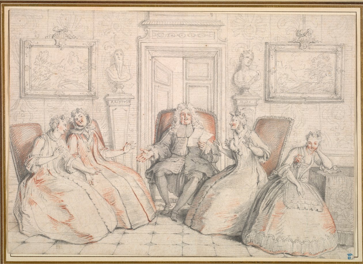Trissotin Czytanie Filaminie, Bélise i Armande... prawdopodobnie ok. 1725-1726. autorstwa Charles Coypel