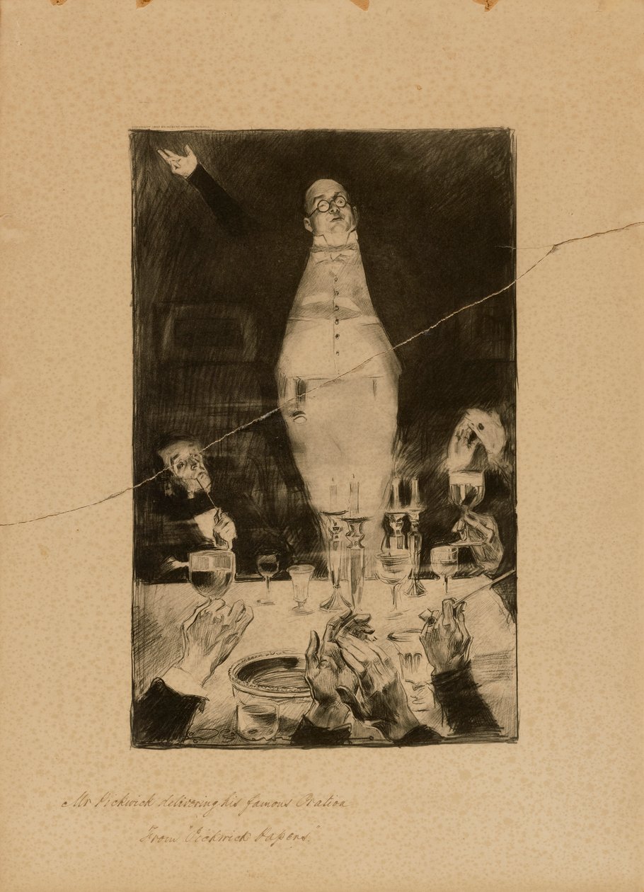 Pan Pickwick wygłaszający swoją słynną orację, z "Księgi Pickwicka" autorstwa Charles Dana Gibson