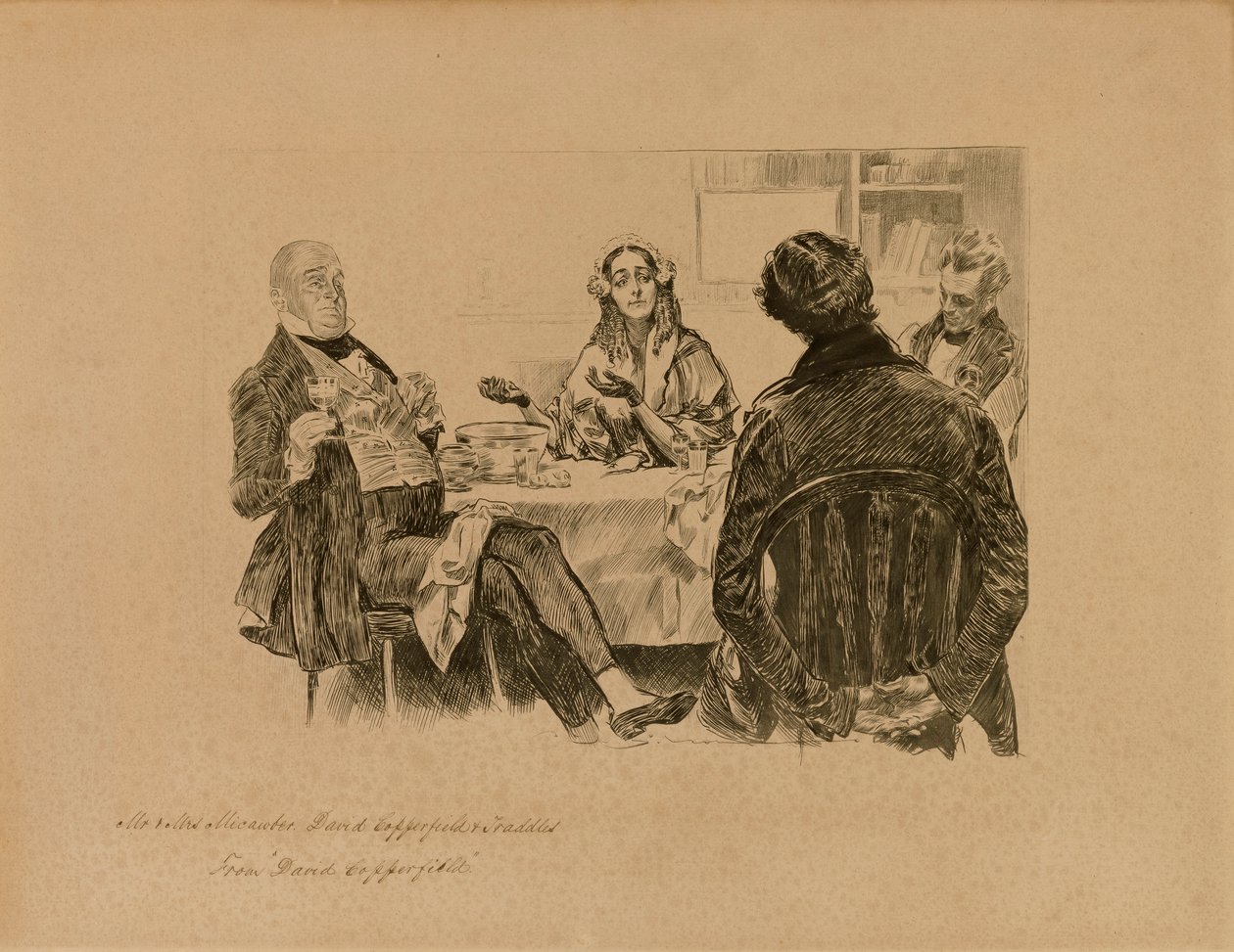Państwo Micawber, David Copperfield i Traddles, z "Davida Copperfielda" autorstwa Charles Dana Gibson