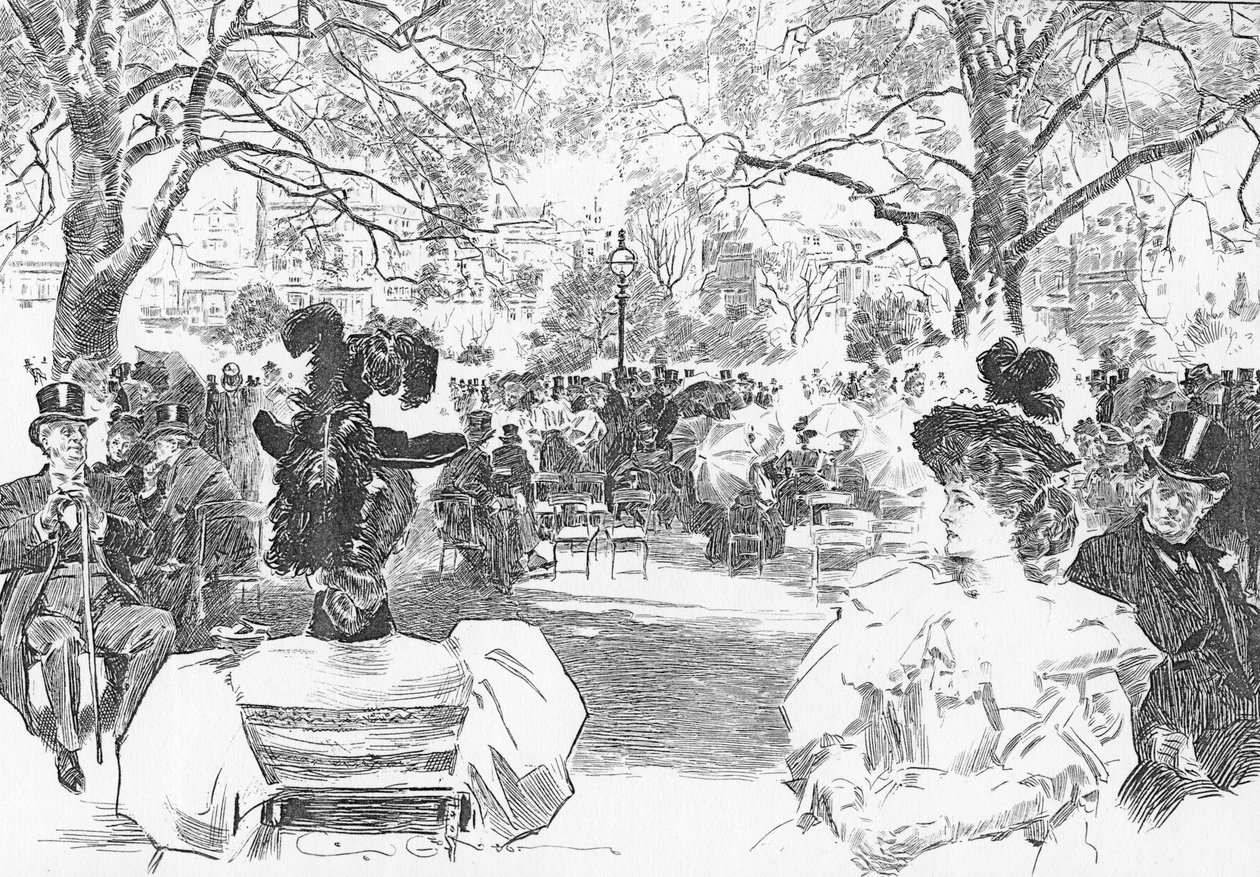 Niedzielne popołudnie w pobliżu Bramy Stanhope, c.1897 (lito) autorstwa Charles Dana Gibson