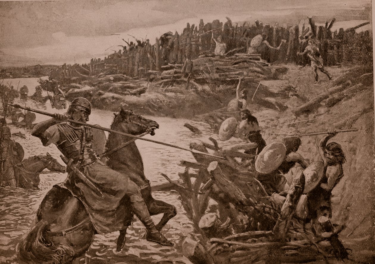 Cezar przekracza Tamizę, ilustracja z „Hutchinson