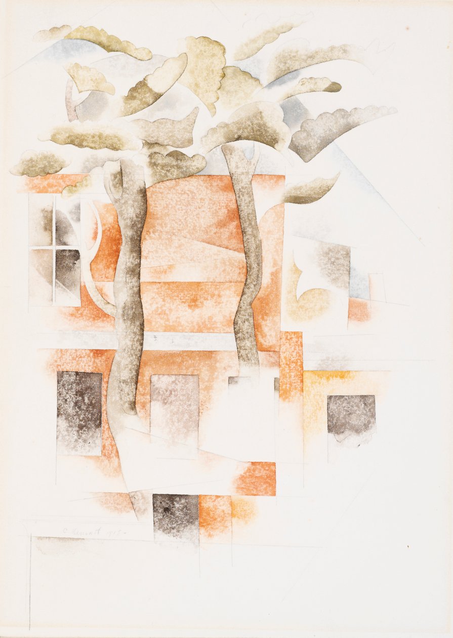 Domy widziane przez drzewa, 1918 (wc) autorstwa Charles Demuth