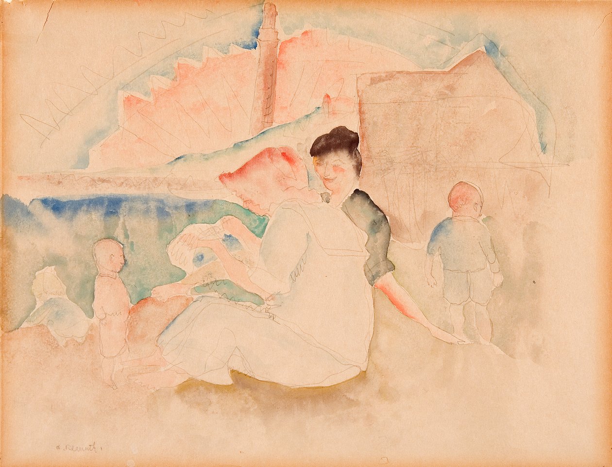 Bez tytułu (Dwie kobiety i troje dzieci na plaży) autorstwa Charles Demuth