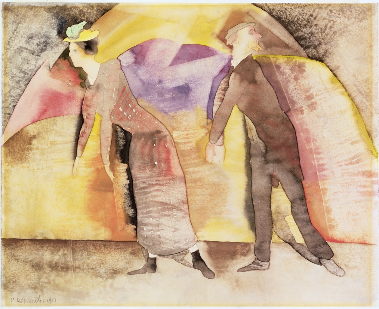 Wodewil - Kobieta i mężczyzna na scenie, 1917 (wc na papierze) autorstwa Charles Demuth