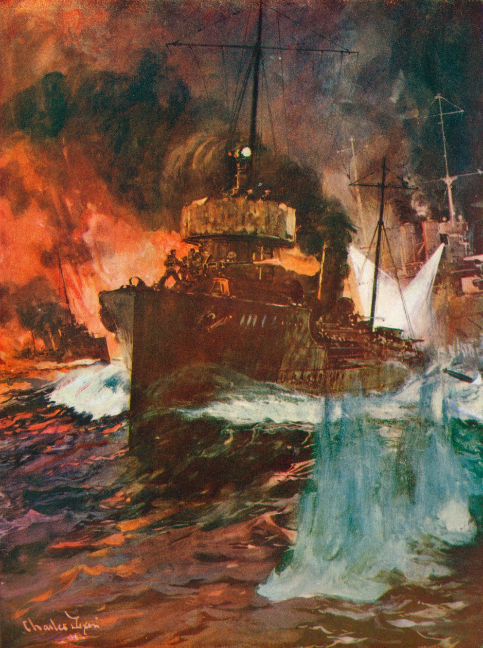 Nocny atak. Łodzie torpedowe w pracy, c1918 1919 autorstwa Charles Dixon