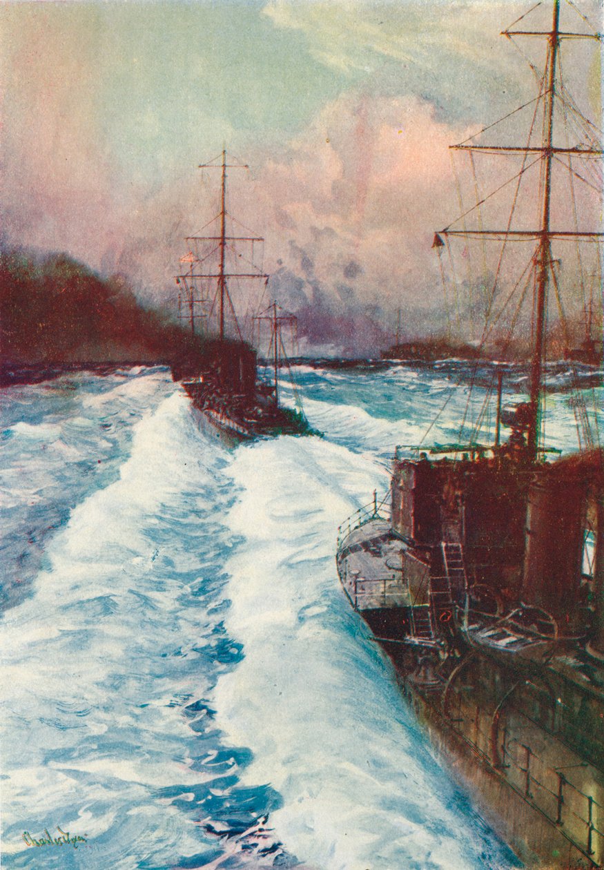 Szerszenie mórz. Niszczyciele z prędkością, c1917 1919 autorstwa Charles Dixon
