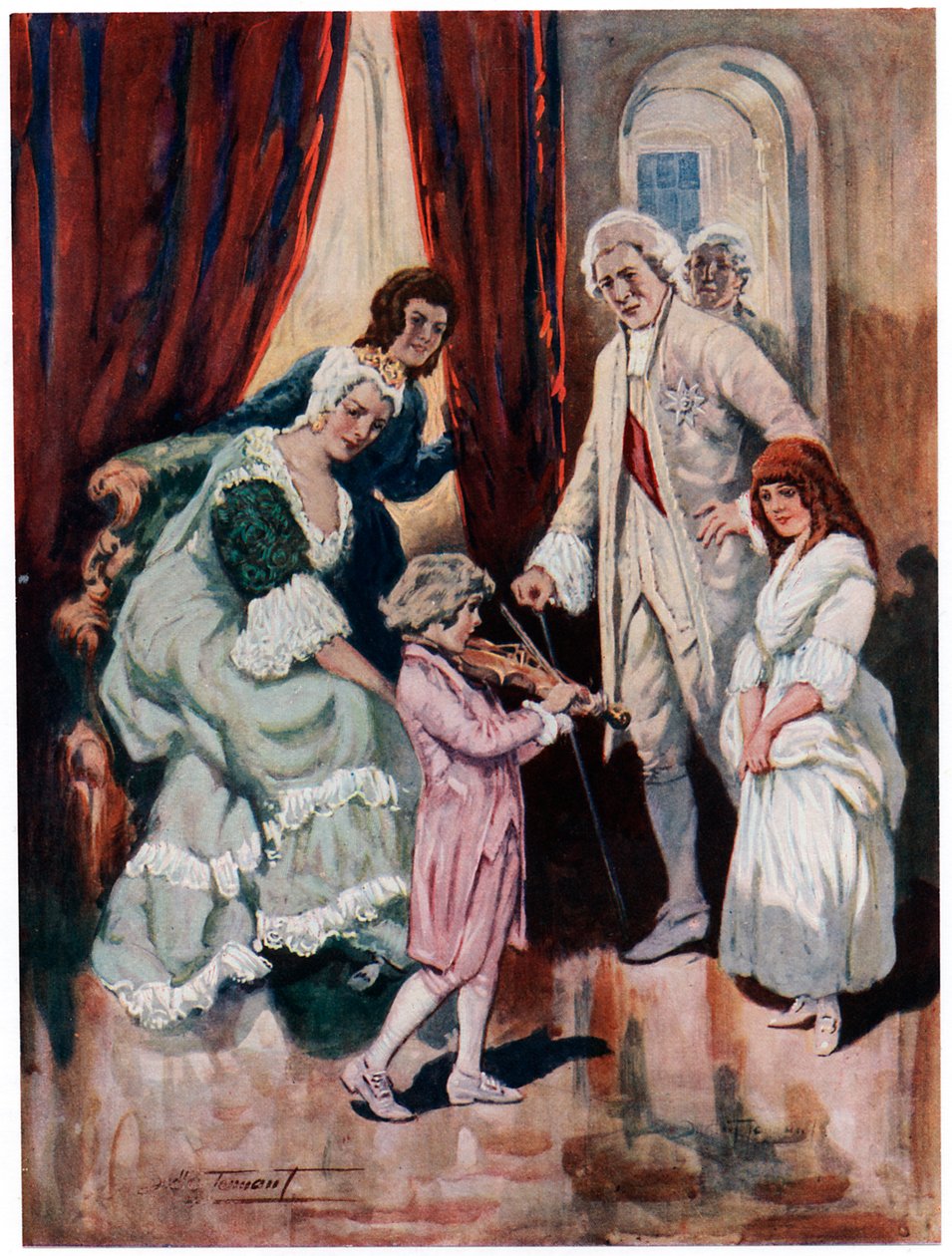 Mozart zdobywa serce rodziny królewskiej c1763 początek XX wieku autorstwa Charles Dudley Tennant