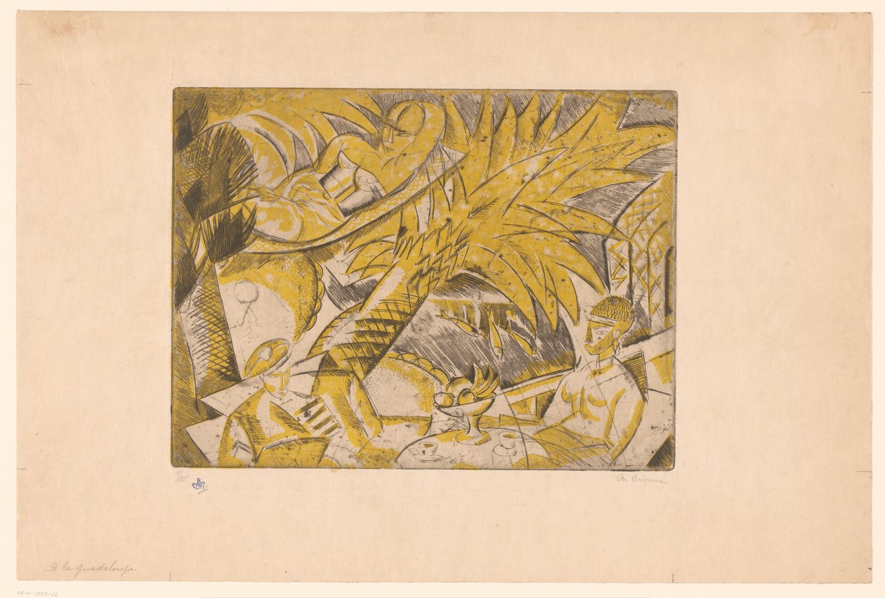 Figurki do opalania pod palmą A la Gwadelupa (tytuł na obiekcie) autorstwa Charles Dufresne (signed by artist)