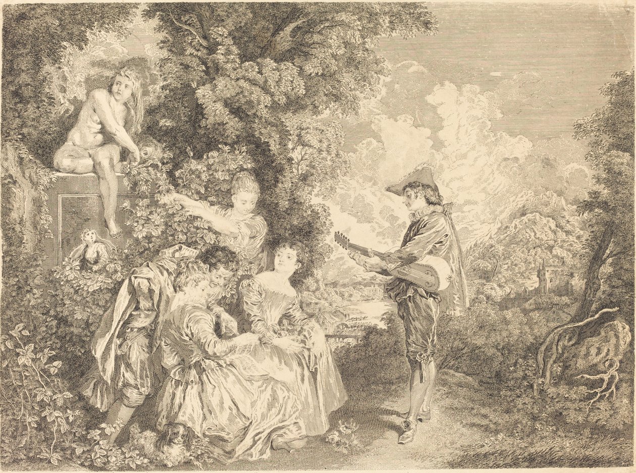lekcja miłości autorstwa Charles Dupuis after Antoine Watteau