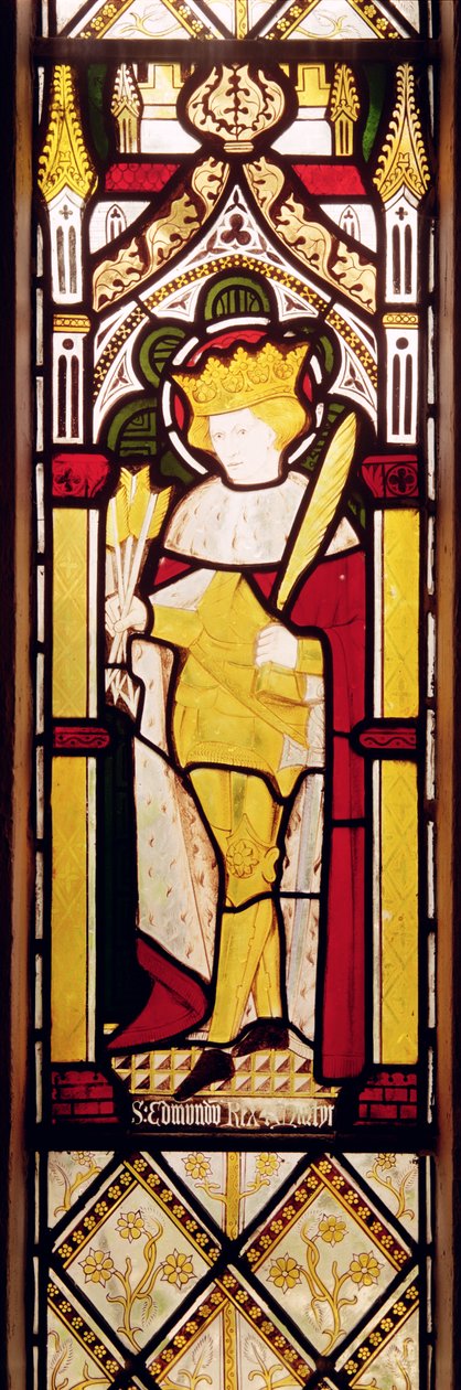 Św.Edmund Król i Męczennik, witraż autorstwa Charles E. Kempe