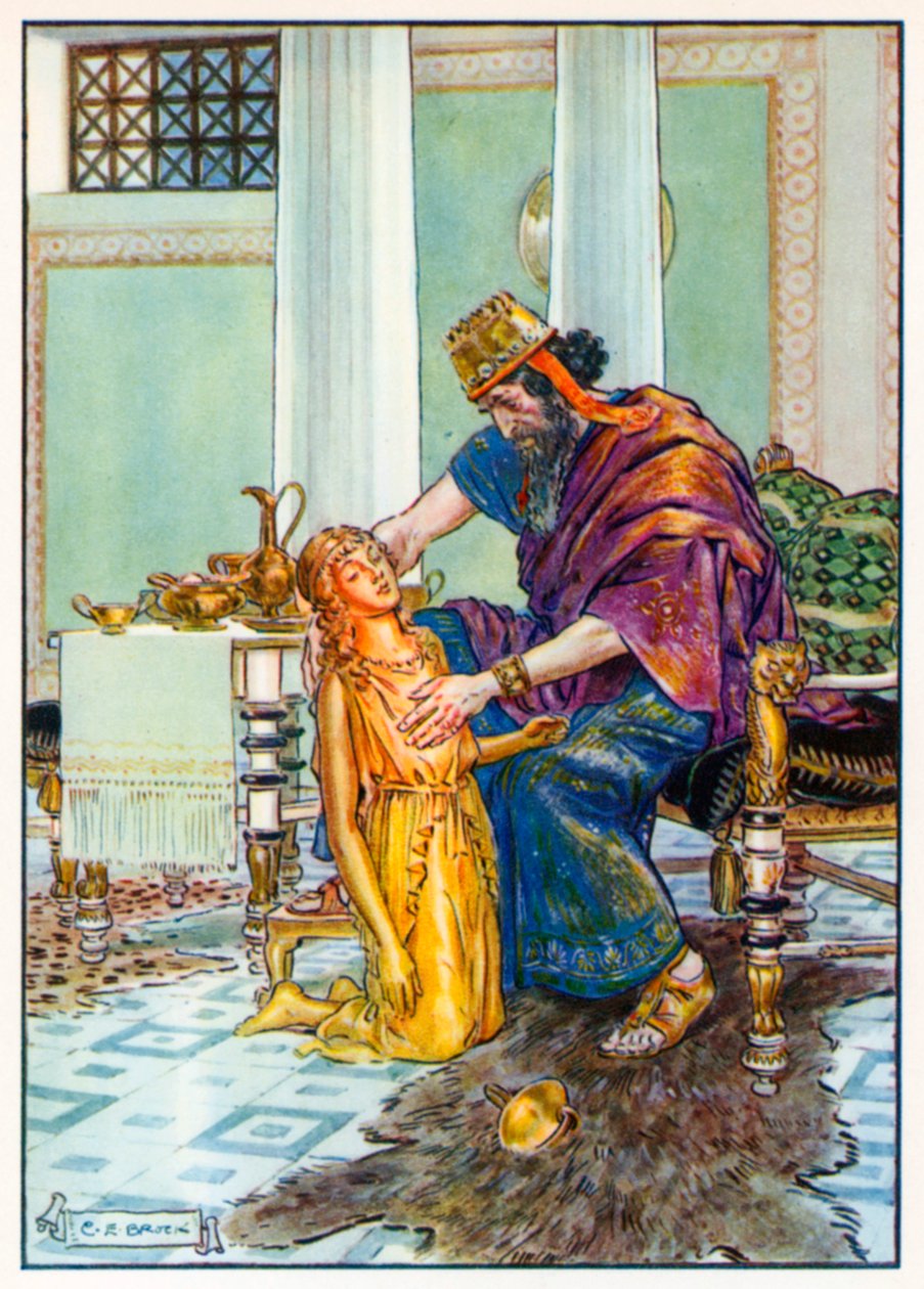 "Niestety, co on zrobił" (kolorowa litografia) autorstwa Charles Edmund (after) Brock