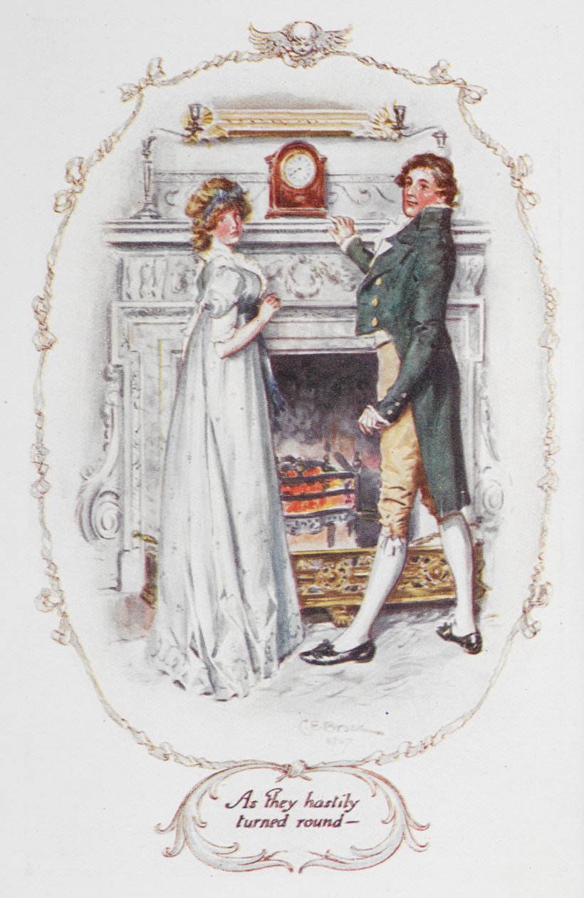 Gdy pospiesznie się odwrócili – ilustracja z „Duma i uprzedzenie” Jane Austen (kolor lito) autorstwa Charles Edmund Brock