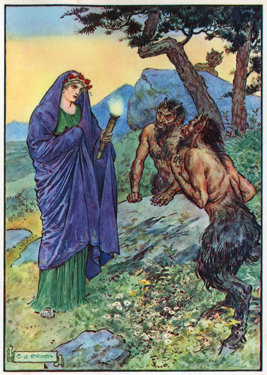 Ceres pyta o swoją córkę, z „Godziny dla dzieci: Historie z klasyki”, wydanej przez Waverley Book Company autorstwa Charles Edmund Brock