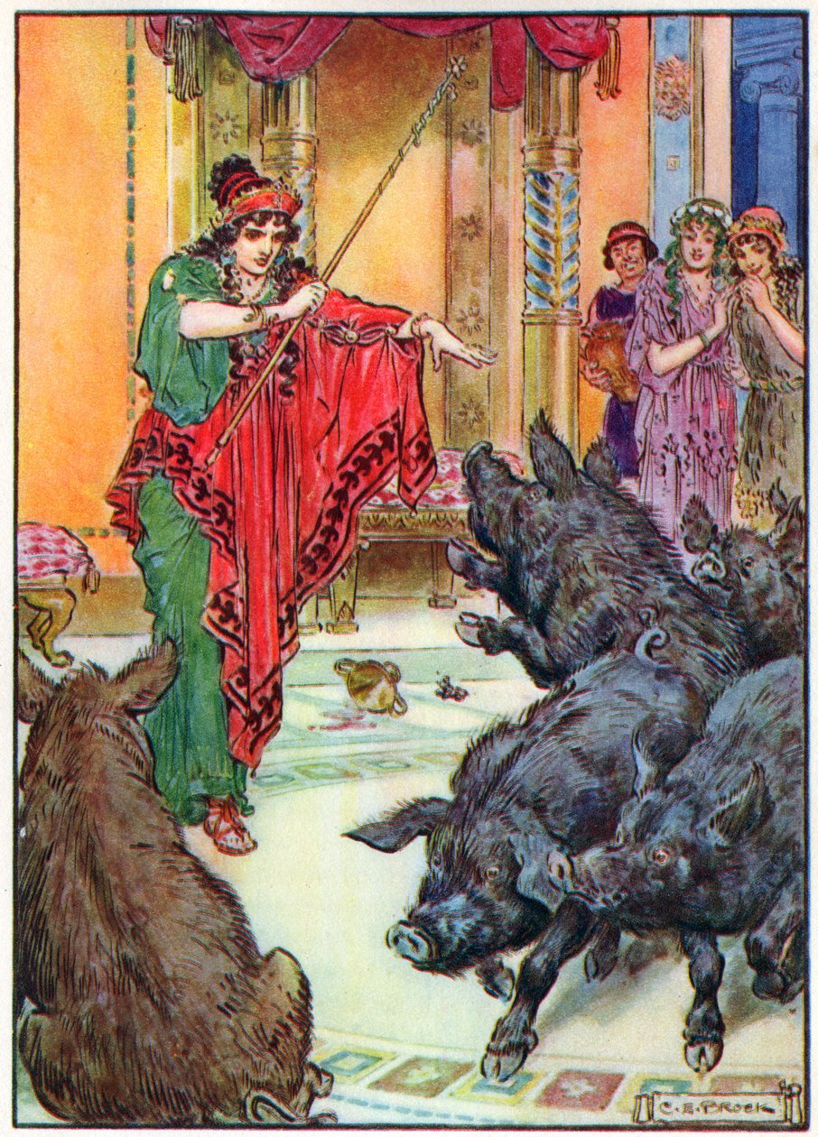 Circe, z „Godziny dla dzieci: Historie z klasyki”, wydanej przez Waverley Book Company autorstwa Charles Edmund Brock