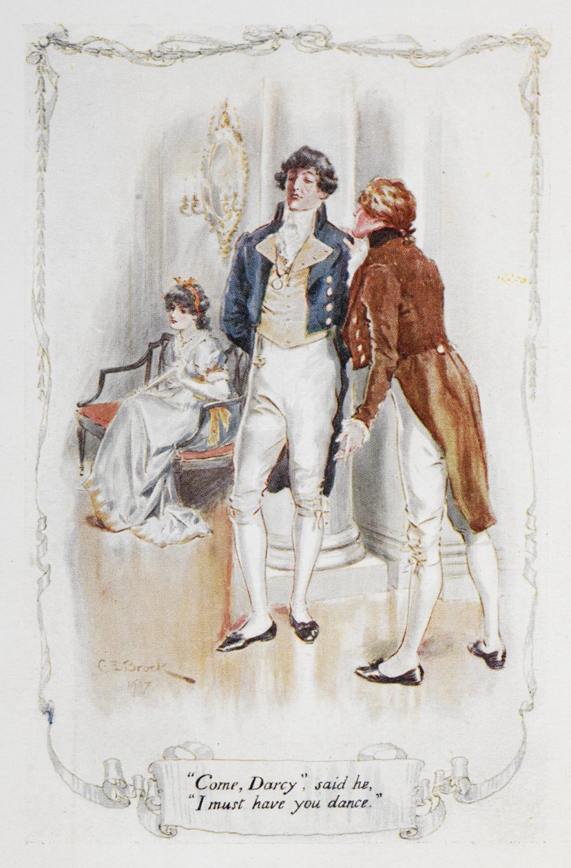 „Chodź Darcy, muszę cię tańczyć”, ilustracja do „Duma i uprzedzenie” Jane Austen autorstwa Charles Edmund Brock