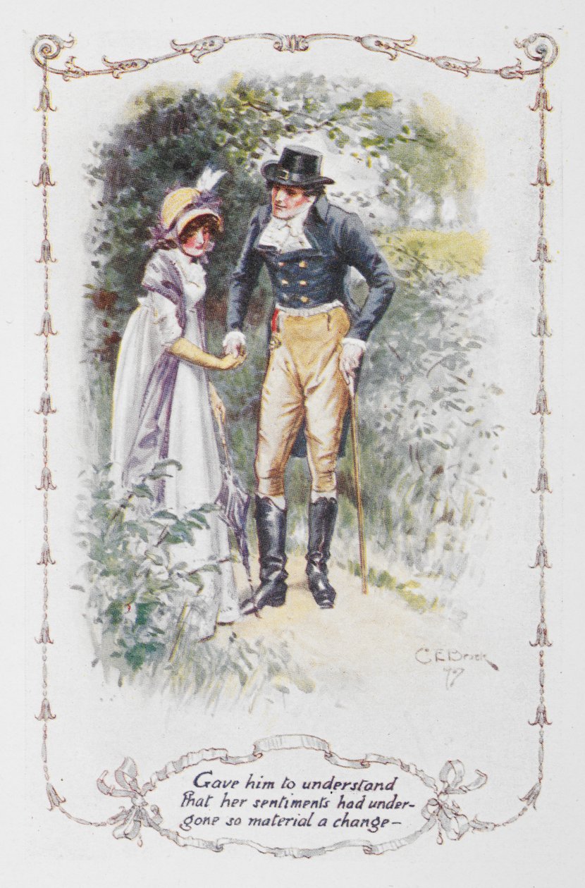 Dałam mu do zrozumienia, że jej uczucia uległy tak istotnej zmianie..., ilustracja z „Duma i uprzedzenie” Jane Austen (kolor lito) autorstwa Charles Edmund Brock