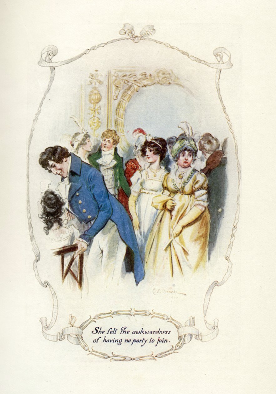Poczuła niezręczność, że nie ma żadnej partii, do której mogłaby się przyłączyć, 1907 (ilustracja) autorstwa Charles Edmund Brock