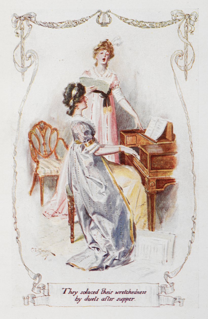 Swoją nędzę ukoili duetami po kolacji”, ilustracja do „Dumy i uprzedzenia” Jane Austen autorstwa Charles Edmund Brock