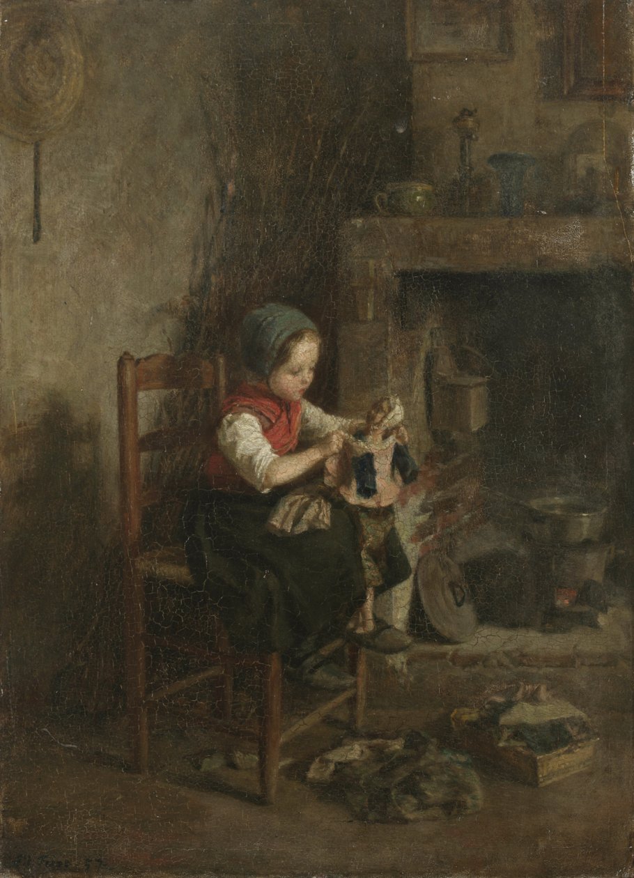 Ubieranie lalki, 1857 autorstwa Charles Edouard Frere