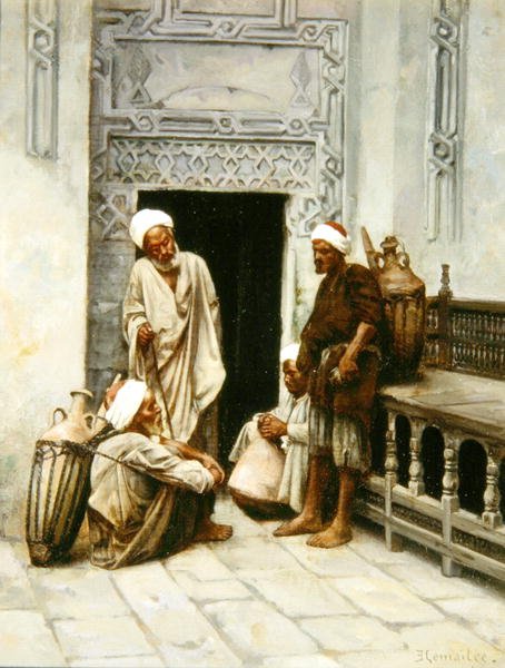 Arabscy nosiciele wody w spoczynku (olej na płótnie) autorstwa Charles Edouard Lemaitre