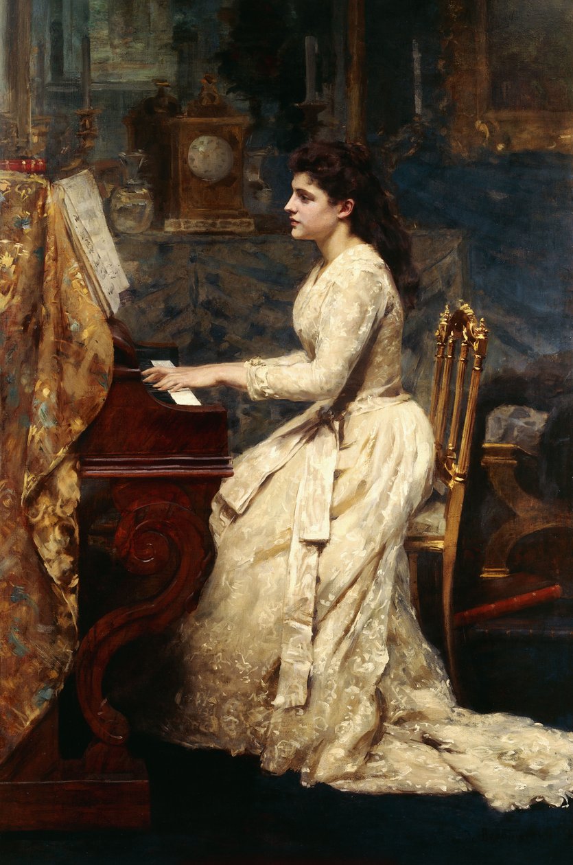 Młoda dziewczyna grająca na pianinie, 1891 autorstwa Charles Edouard de Beaumont