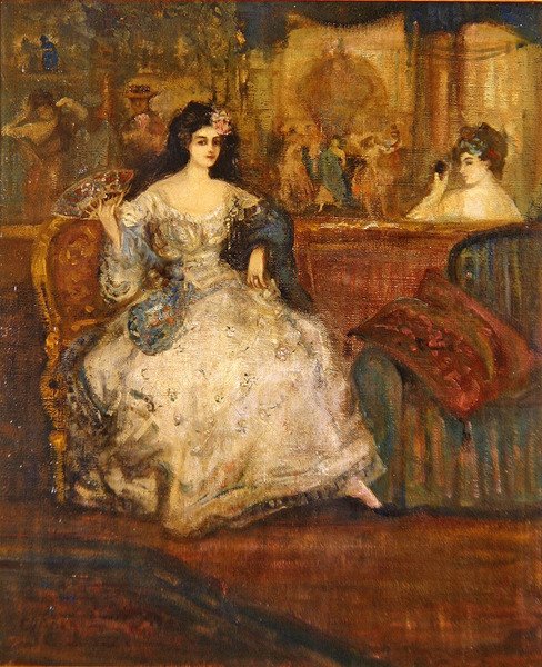Kobieta w pudełku w teatrze (olej na płótnie) autorstwa Charles Edward Conder