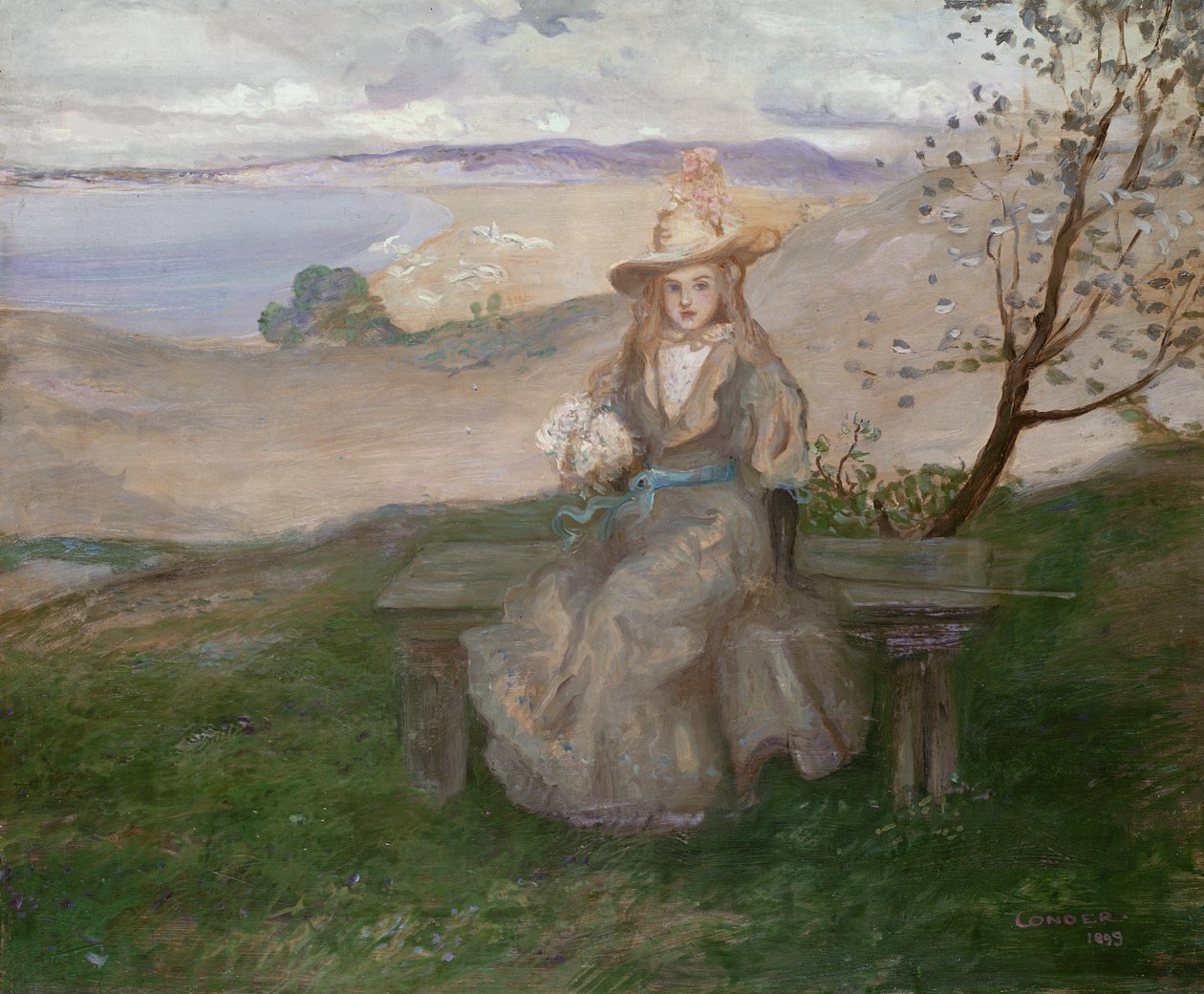 Dziewczyna z bukietem nad zatoką Swanage, 1899 autorstwa Charles Edward Conder