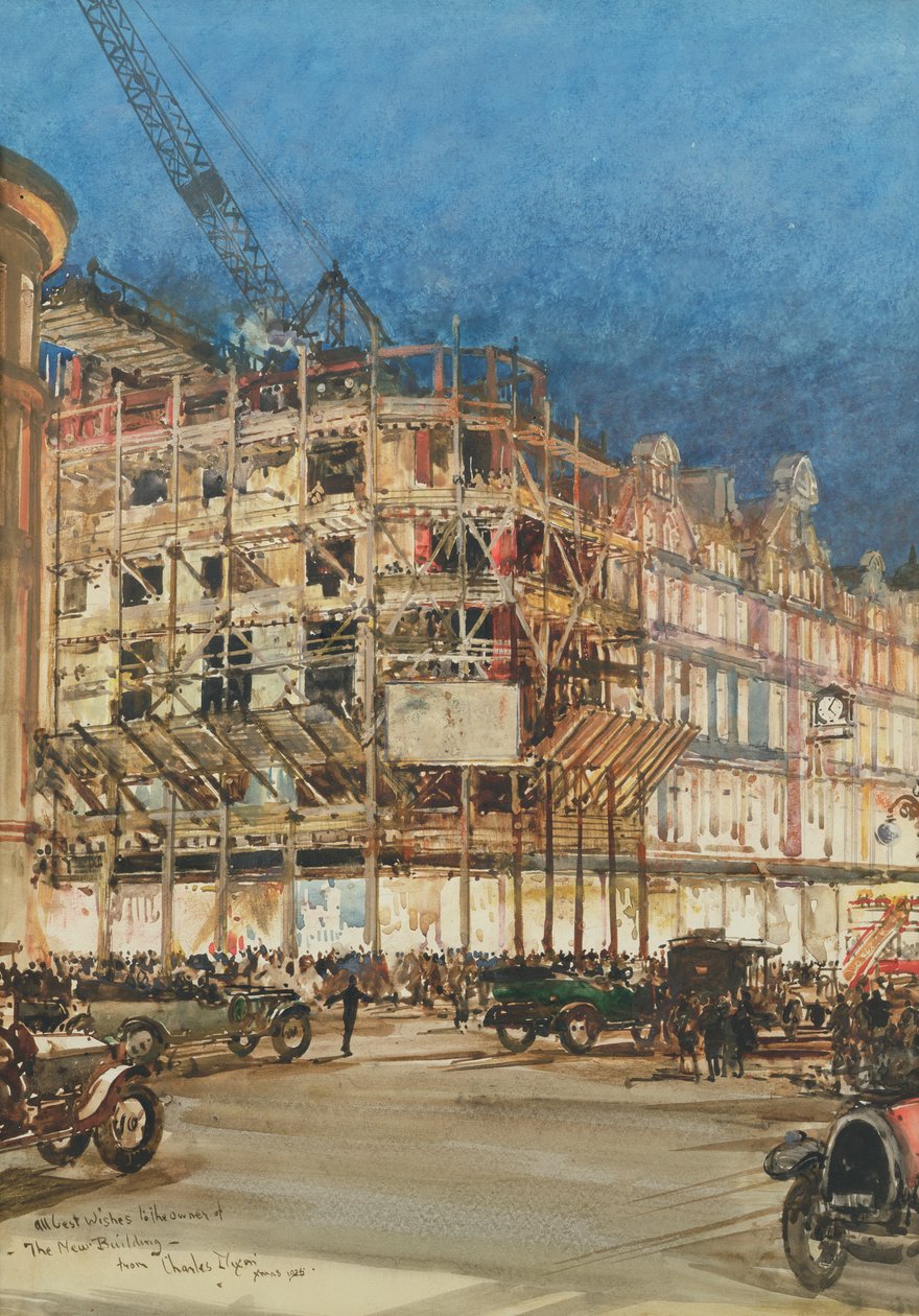 Budowa nowego budynku dla Bourne i Hollingsworth, Oxford Street, Londyn autorstwa Charles Edward Dixon