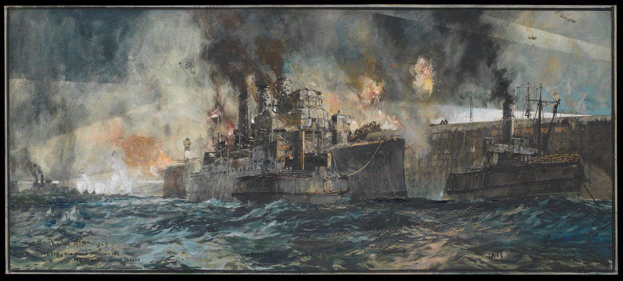 HMS "Vindictive" obok Mole, Zeebrugge, 23 kwietnia 1918 r. autorstwa Charles Edward Dixon