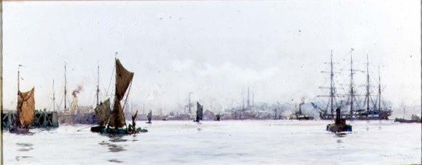 Patrząc na zachód od Tilbury (akwarela na papierze) autorstwa Charles Edward Dixon