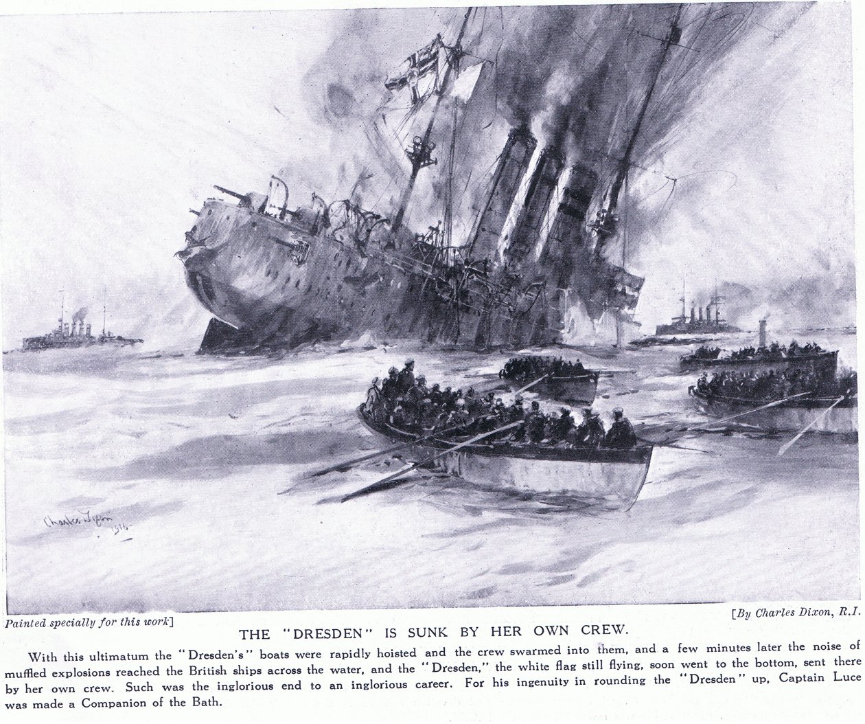 Drezno zostaje zatopiony przez własną załogę Marzec 1915 autorstwa Charles Edward Dixon