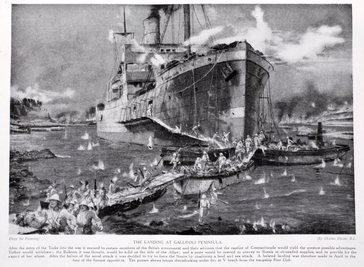 Lądowanie na półwyspie Gallipoli, ilustracja z „Hutchinson